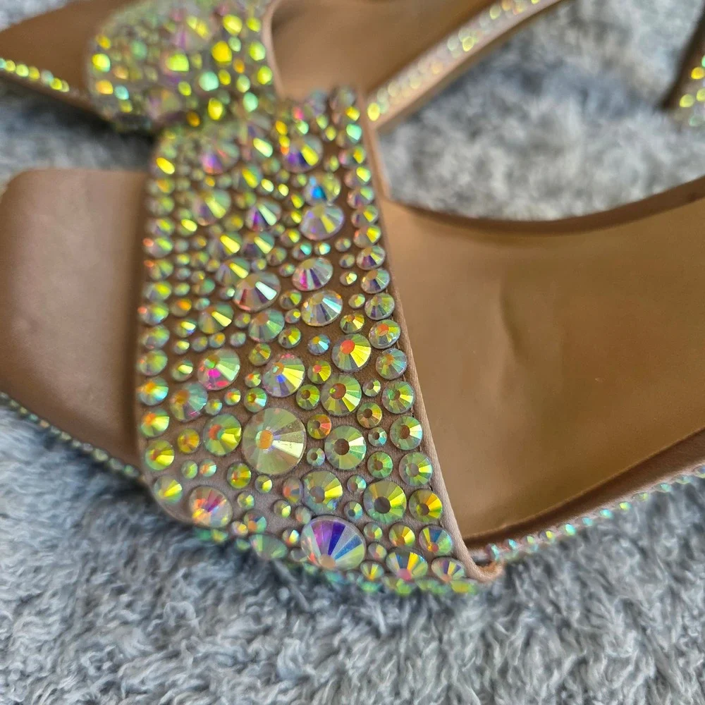 INC Rhinestone Iridescent Embellished Heels Square Toe Party Dress Sandals Sz 6M